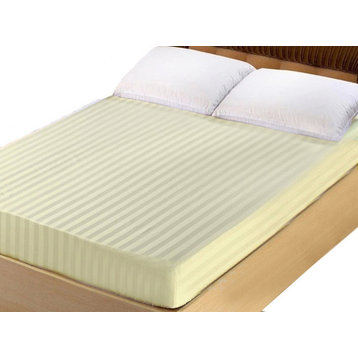 Lasin Bedding King 100% Cotton 300TC Fitted Sheet - Stripe, Ivory