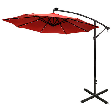 WestinTrends 10Ft Outdoor Patio LED Solar Light Cantilever Hanging Umbrella, Red