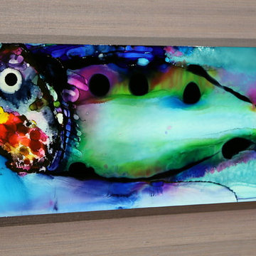 Fish in Paradise - Green, Blue & Black Abstract Tropical Metal Wall Art, Fish Pa