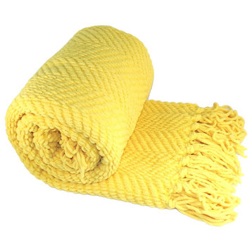 Tweed Knitted Throw Blanket, Sunshine Yellow, 60"x80"