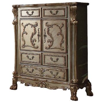 ACME Dresden 5-Drawer Wooden Chest in Gold Patina and Brown