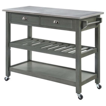 American Heritage Stainless Steel Top Kitchen Cart in Gray Wood Finish