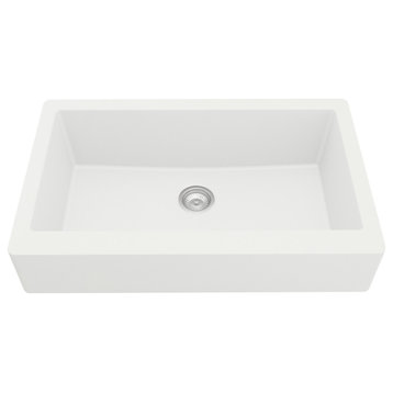Karran Retrofit Farmhouse Quartz 34" Single Bowl Sink, White