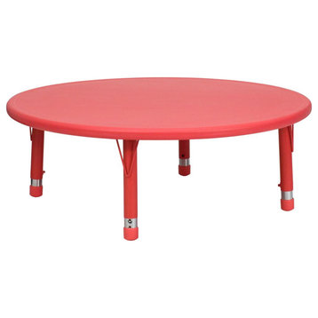 45" Round Red Plastic Height Adjustable Activity Table