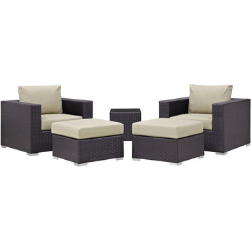5 Pieces Patio Set, Rattan Armchairs With Cushioned Seat and Backrest