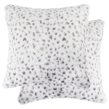 2-Pack Belton Faux Fur Pillow 18"x18", Snow Leopard