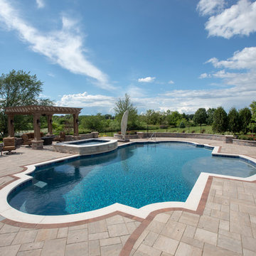 Elgin, IL Roman End Pool with Freeform Hot Tub