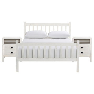 Windsor 3-Piece Wood Bedroom Set with Slat Twin Bed, Driftwood White, Full