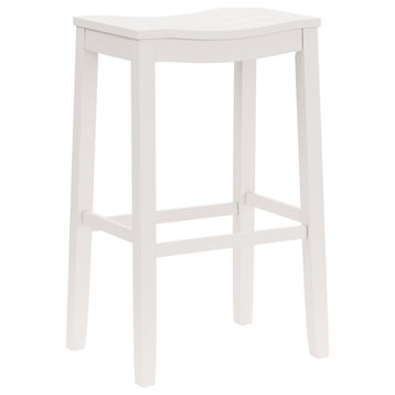Hillsdale Fiddler Backless Stool, Saddle-Style Seat, White, Bar Height