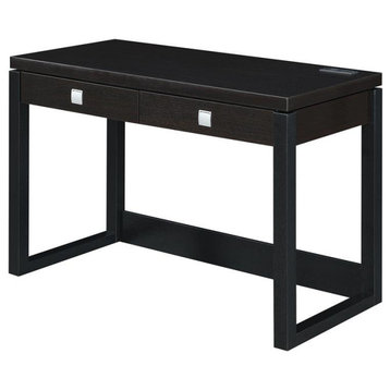Convenience Concepts Newport Two-Drawer Desk with Charging Station in Black Wood