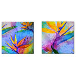 Ready2HangArt - Tropical Birds of Paradise Canvas Wall Art, 2-Piece Set - This Birds of Paradise set was inspired by the Tropics; full of color fusion. It is fully finished, arriving ready to hang on the wall of your choice.