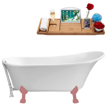 67" Streamline N340PNK-CH Soaking Clawfoot Tub and Tray With External Drain