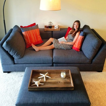 Modular Grey Linen Chaise w/ Overhang Lamp | The Sofa Company