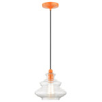 Livex Lighting Inc. - 1 Light Shiny Orange Pendant - The Everett single light pendant suspends simply, and it's great solo over focus points or set in pairs or trios over long counter tops and islands. It is showcased in a shiny orange finish with hand blown clear art glass.