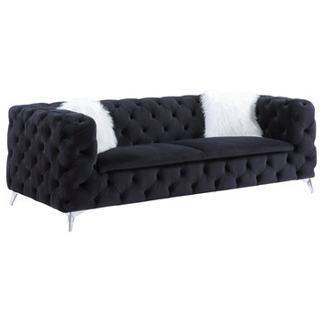 Phifina Sofa With 2 Pillows, Black Velvet