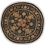 Bareen's Designer Rugs - William Morris Pak,Persian Irena Black/Tan Wool Round, 8'0 x 8'2 - Designed with mesmerizing intricacy and gorgeous color palette, this hand-knotted masterpiece demonstrates the beauty and electrifying thrill of Pak Persian art. These meticulously handcrafted Pak-Persian rug is made with pure wool and features breathtaking traditional and transitional designs in bold lush color pallet. Known for their intricate designs these rugs are a reproduction of Persian rugs, made in Pakistan with unique Mughal designs. Made by master weavers using the same Persian texture, design and dying technique, we wanted to produce the most significant manifestation of the Persian art, life and culture. This rug is most famous for its exceptional quality, incredible designs, patterns and vibrant rich color. Pak-Persian rugs made with Persian weave with high knot counts, which enables the high intricacy and detail found in the patterns are also referred to as "State of art", each color adds a rich beautiful detail in the artwork of this rug. The design, color and beautiful chromatic composition with a vibrant sheen with traditional and transitional designs, exude beauty, elegance and quality make this rug a masterpiece of its own.
