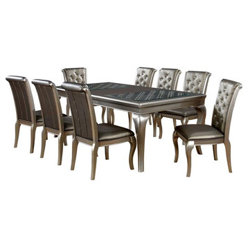 Furniture of America Bethlehem Wood 9-Piece Dining Set in Champagne Gold