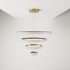 4 Ring LED Chandelier Modern Circular Pendant Lighting with Glass Accents, Gold