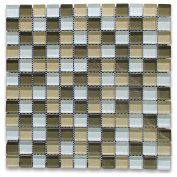 Glass Mosaic Tile White Green & Beige Glass 7/8" Square Backsplashes, 1 sheet
