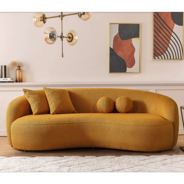 Drake Japandi Style Curvy Boucle 3 Seater Living Room Sofa