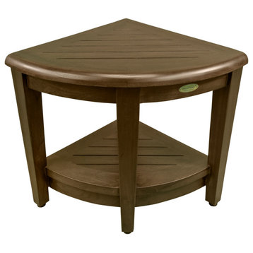 Oasis Teak Corner Shower Stool, Table With Shelf, 16"x23"