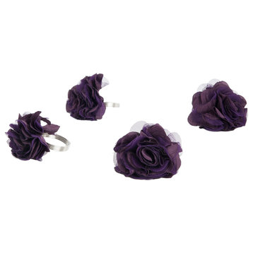 Unique 3-Inch Flower Napkin Ring, Set of 4, Eggplant Purple