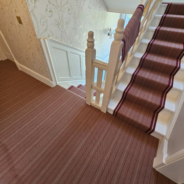 Trent Raspberry stair runner meeting Ashby Raspberry fitted landing