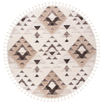 Safavieh Moroccan Tassel Shag Collection MTS688 Rug, Ivory/Brown, 9' X 9' Round