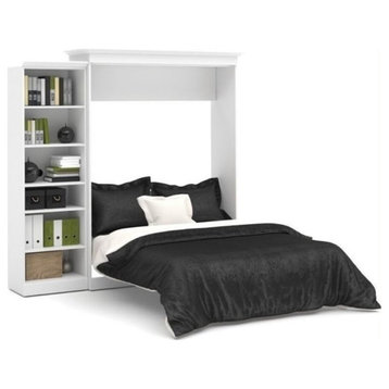 Bowery Hill Wood Queen Murphy Bed with Closet Organizer in White