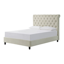 Upholstered Nailhead Scroll Bed - Cream/Ivory - Platform Beds