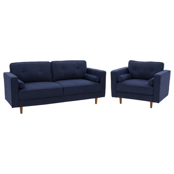 CorLiving Mulberry Upholstered Modern Chair and Sofa Set - 2pcs, Navy Blue