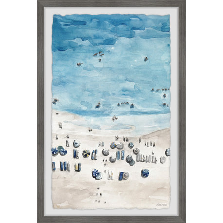 "Crowded Beach Umbrellas" Framed Painting Print, 24"x36"