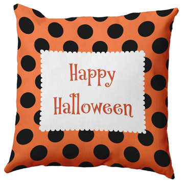 Happy Halloween Dots Indoor/Outdoor Throw Pillow, Traditional Orange, 20"x20"