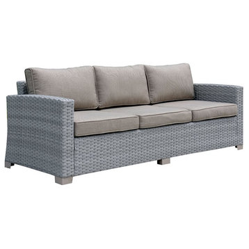 Furniture of America Condor Contemporary Wicker / Rattan Patio Sofa in Gray