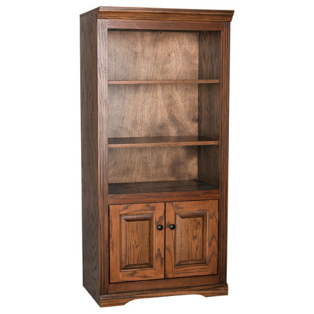 Oak Ridge 60" Open Bookcase With Doors, Summer Sage Oak