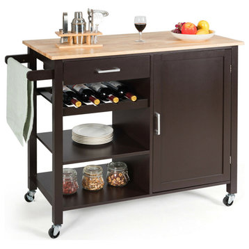 Costway 4-Tier Rolling Wood Kitchen Cart Island Storage Cabinet Shelf Drawer