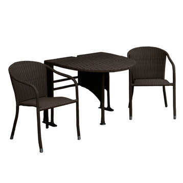 GENEVIEVE 3-Piece All-Weather-Wicker Set, Half-Oval Table, Stack Armchairs, Java