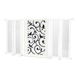 Fusion Gates - Fusion Gate with Songbirds Design, White Pearl, 71.5"-74" - Dog Gates