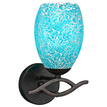 Revo Wall Sconce In Dark Granite, 5" Turquoise Fusion Glass