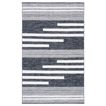 Safavieh Striped Kilim Stk506A Striped Rug, Ivory and Black, 4'0"x6'0"