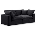 Meridian Furniture - Comfy Upholstered Modular Sofa, Black, 2-Piece: 2 Corner Chair, Velvet - Give your space a whole new look with this black Comfy velvet sofa. This handsome sofa fits nicely with other items in the Comfy collection and is a versatile seating option designed for adaptability, comfort and style. Wrapped in rich black durable velvet upholstery, this sofa offers a plush embrace of overstuffed down feather cushions, carefully crafted to deliver the highest level of comfort. The perfect seat for creating an oasis for relaxation, this sofa has thick foam surrounding its frame for added support and coziness.