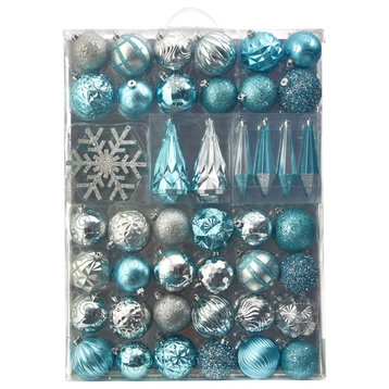 Shatterproof, 52 Count Xmas Tree Ornament Set, 80mm to 150mm With Reusable Tray