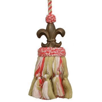 Tassel Fluer de Lis Red Pair Wood Poly Rayon Carved Hand-Painted