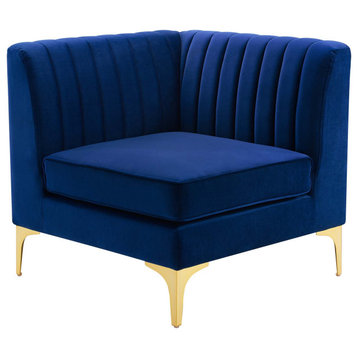 Tufted Sofa Corner Chair, Velvet, Blue Navy, Modern, Living Lounge Hospitality