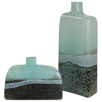 Uttermost Fuze Aqua and Bronze Vases, Set of 2