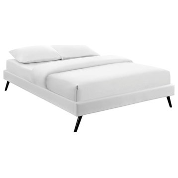 Loryn Full Faux Leather Bed Frame With Round Splayed Legs, White