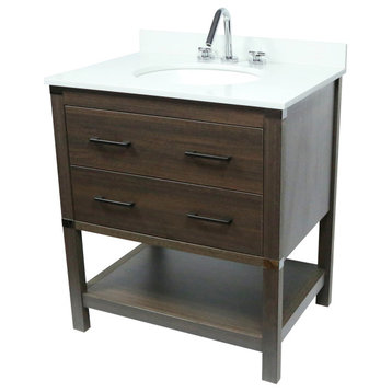 Single Vanity, Dark Gray RG Finish Top With White Quartz And Oval Sink, 31"