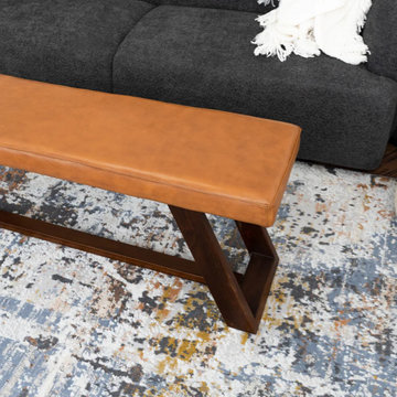 Genuine Tan Leather Bench Pinraq