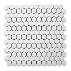 Stone Center Corp - Thassos White Marble Hexagon Mosaic Tile 1 inch Honed, 1 sheet - Wall And Floor Tile