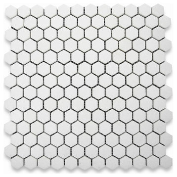 Thassos White Marble Hexagon Mosaic Tile 1 inch Honed, 1 sheet